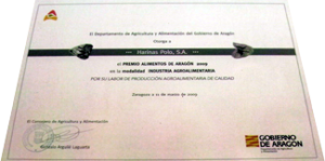 Diploma to the Best Food Company of Aragon